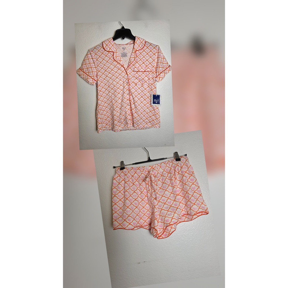Roller Rabbit Target Women Pajama Set Pink Orange Heart Print Short Sleeve Sz S